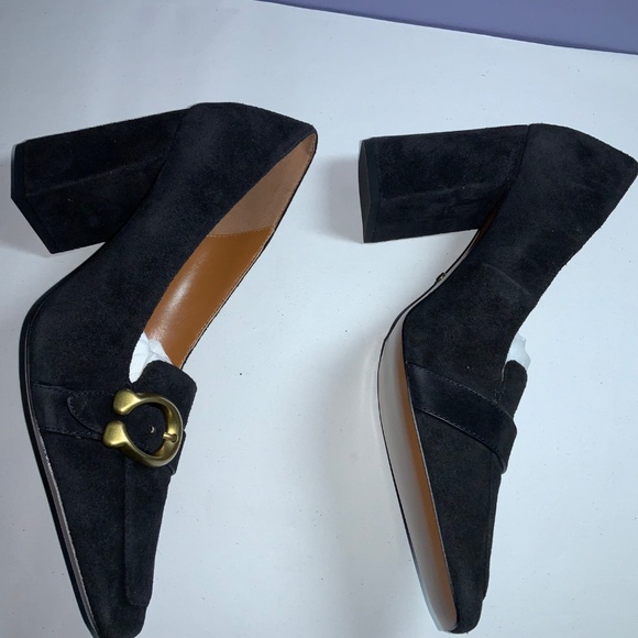 Coach Jade square toe suede loafers Sz 10 chunky heels dustbag & booklet New - Picture 4 of 11